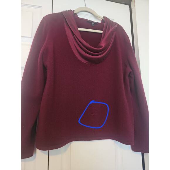 Lafayette 148 Cashmere Knit Top Sweater Silk Cowl Neck Womens 2X Burgundy Flaw - Picture 2 of 10